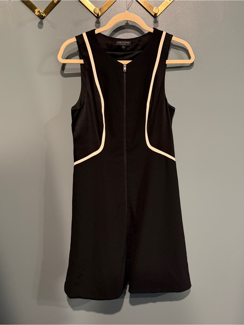 RAG AND BONE Classic Black Sleeveless Dress with Contrast Piping